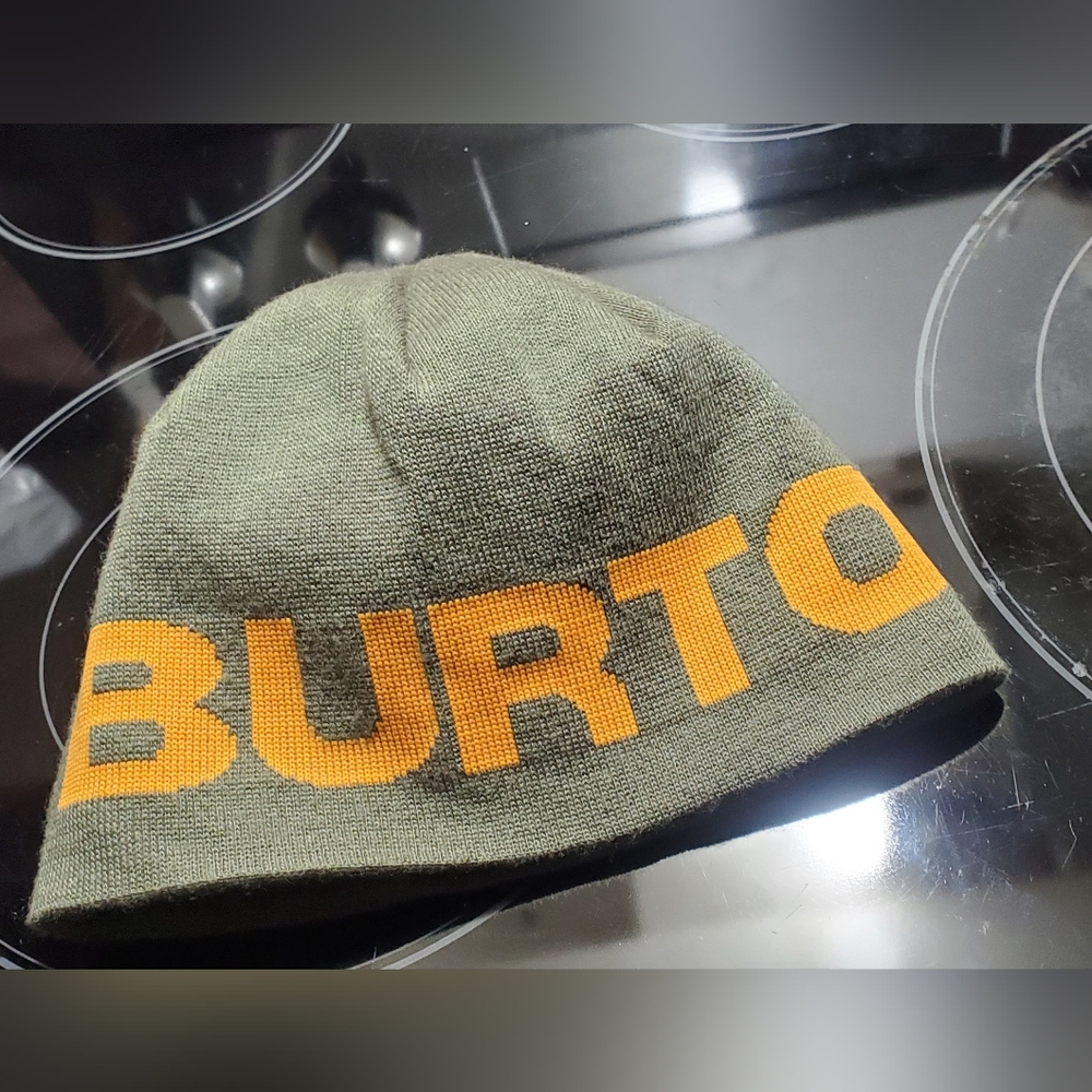 Burton Forest Green Beanie with Vibrant Orange Logo